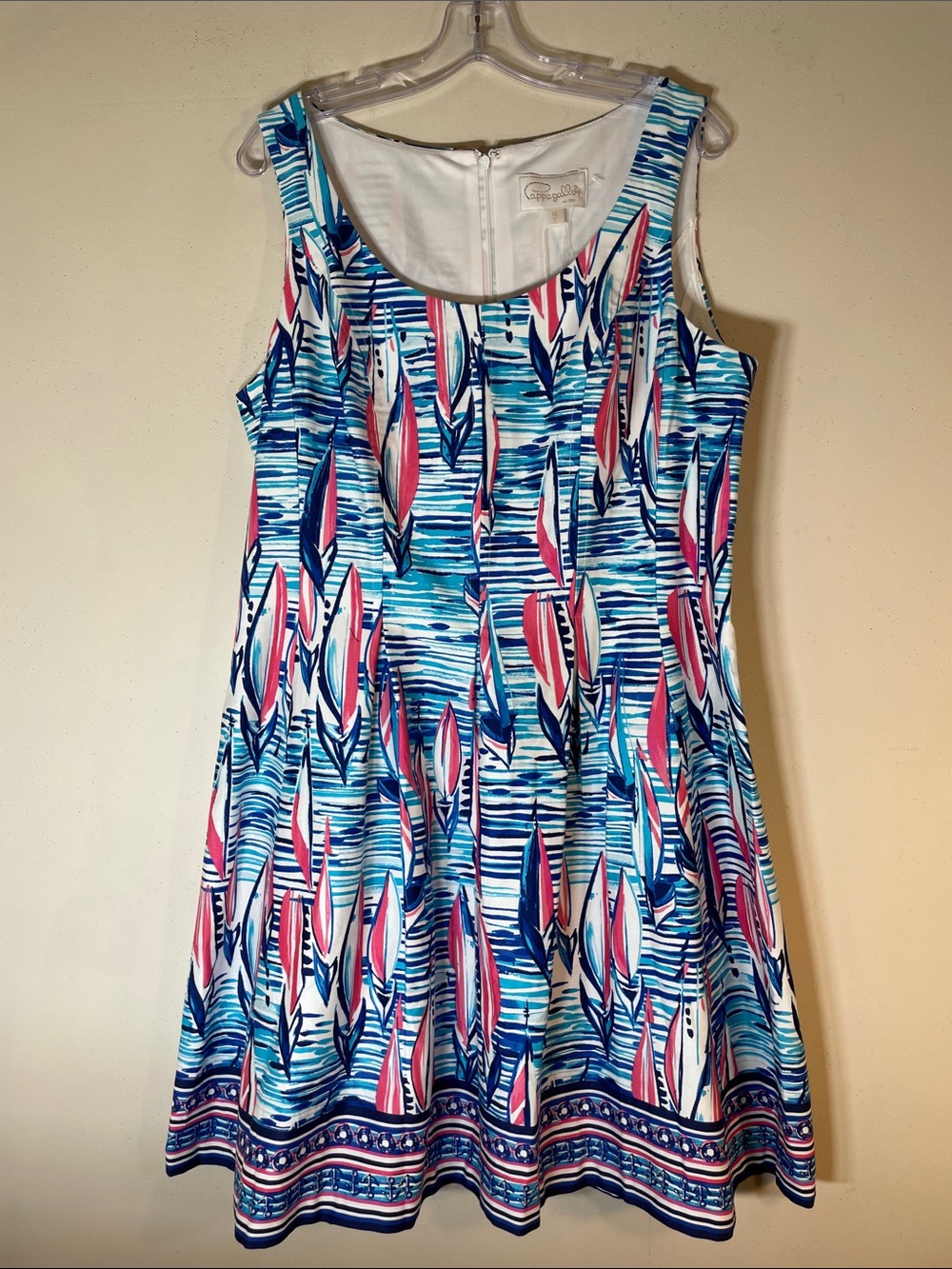 Pappagallo Bahama Blue Multi Sleeveless Sailboat Fit & Flare Dress. 16. NWT. - Picture 2 of 11